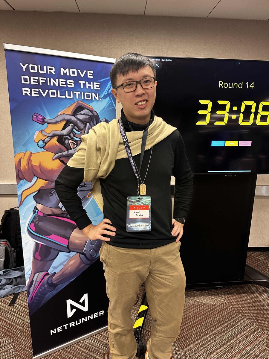 NullSignalGames's tweet photo. Congratulations to Jai for finishing top of the Swiss rounds at the 2024 #Netrunner World Championship! The top 16 players will fight it out in the top cut starting in just under an hour to decide our 2024 World Champion!
#NetrunnerWorlds24 https://t.co/03D1uLY82c