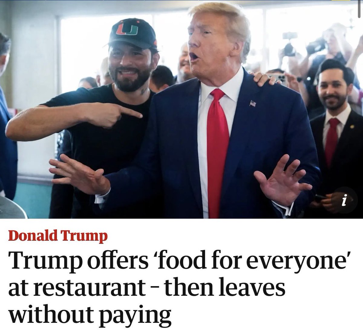 ArtCandee's tweet image. Is anyone…anyone at all…surprised that Donald Trump gave away food at McDonald’s claiming he’d pay the bill and he left without paying?

This guy is nothing but a lying fraud.