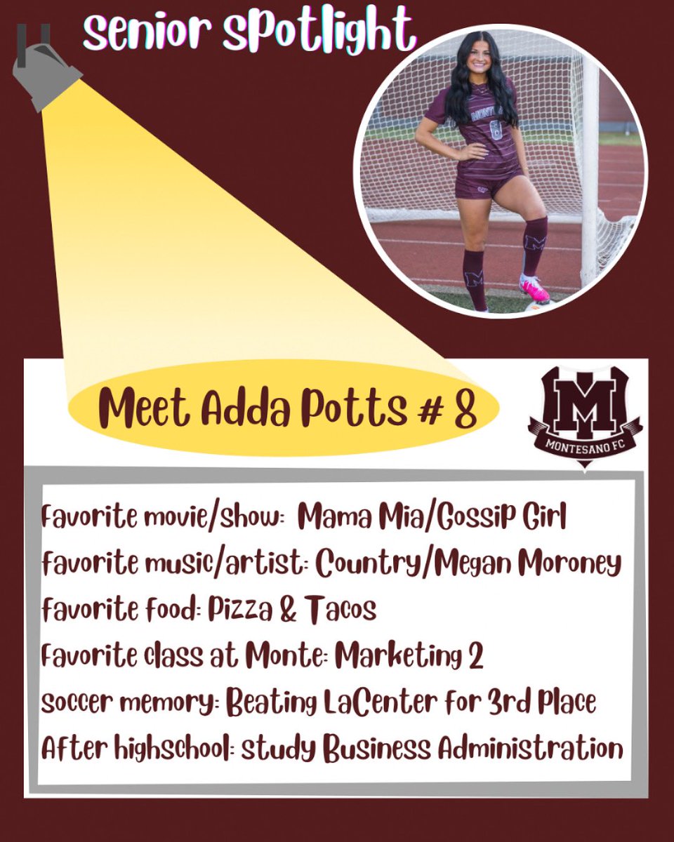 Next senior is Adda Potts. Adda had a breakout year last season as a scoring machine. This year she has continued her scoring as the 1-2 punch with Jaelyn. Adda was a marquee player in our playoff run last year; specially against LaCenter in the 3rd place match. Thank you Adda!