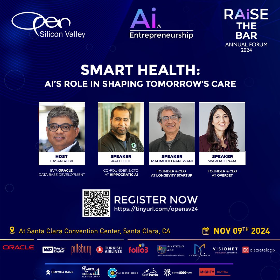 👩‍⚕️🤖 Smart Health: AI’s Role in Tomorrow’s Care 🚀

Join Hasan Rizvi (Oracle) with pioneers Saad Godil (Hippocratic.ai), Mahmood Panjwani (Vitaliti), and Wardah Inam (Overjet) on Nov 9, 2024, at Santa Clara Convention Center.

🎟️ Register: tinyurl.com/OpenSV24
#AF24