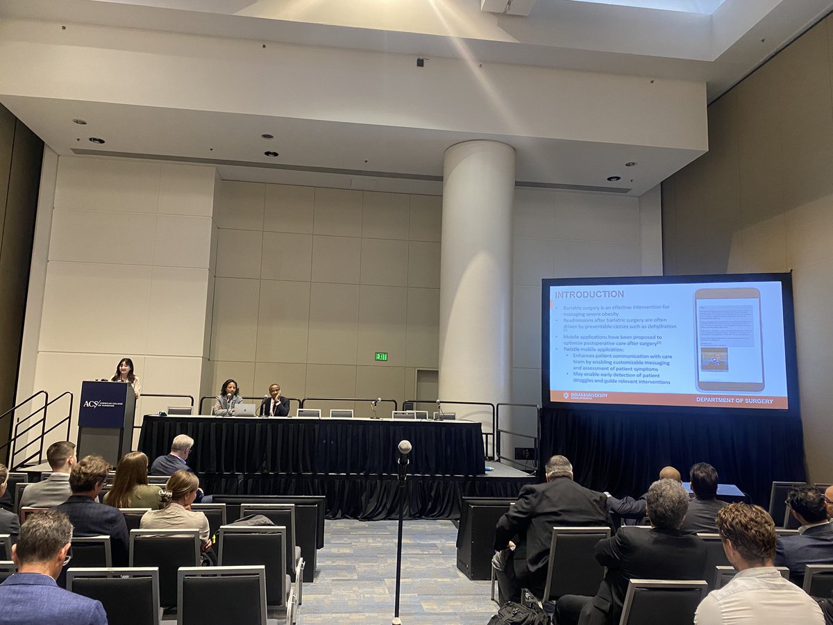 Qais AbuHasan (@qaisabuhasan) on Twitter photo An incredible presentation by <a href="/md_wendyli/">Wendy Li</a> on Twistle, a digital platform connecting patients after bariatric surgery with their care team.
A valuable tool with potential to improve postoperative clinical outcomes!
<a href="/IU_Surgery/">Indiana Surgery -Indiana Univ School of Medicine</a> <a href="/dstefanidis1/">Dimitrios Stefanidis</a> <a href="/TarikYuceMD/">Tarik Yuce</a> An incredible presentation by <a href="/md_wendyli/">Wendy Li</a> on Twistle, a digital platform connecting patients after bariatric surgery with their care team.
A valuable tool with potential to improve postoperative clinical outcomes!
<a href="/IU_Surgery/">Indiana Surgery -Indiana Univ School of Medicine</a> <a href="/dstefanidis1/">Dimitrios Stefanidis</a> <a href="/TarikYuceMD/">Tarik Yuce</a>
