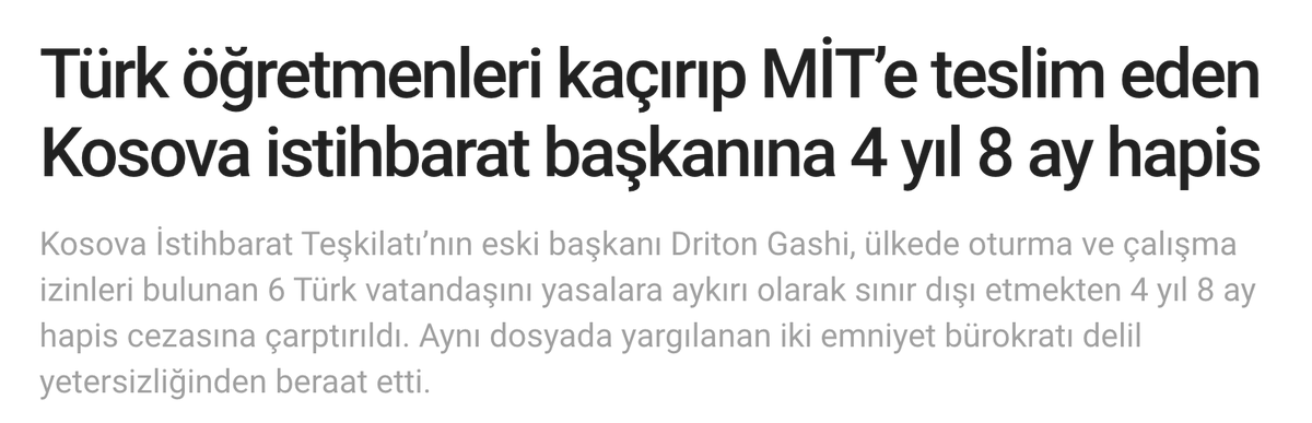 bulent_korucu's tweet photo. Kosova'dan öğretmenlerin kaçırılmasında suç ortaklığı yapan İstihbarat Şefi 4 yıl 8 ay ceza aldı. Kenya kaçırılmasına yardım ve yataklık edenlere bu söylenmeli. https://t.co/bvvduC2XRk