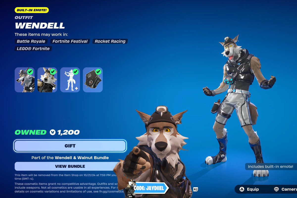 jaydiiel's tweet photo. Wendell it’s back in the Item Shop!!!! 
if your gonna buy him consider use my code JAYDIIEL on the shop 💙💙 https://t.co/seckFcWZ1u
