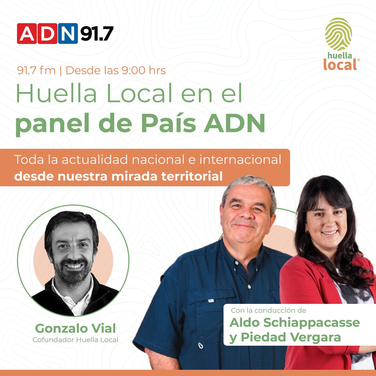 ¡Mañana, desde las 9 horas, por <a href="/adnradiochile/">Radio ADN</a>! 🎙️

Nuestro director ejecutivo, <a href="/VialGonzalo/">Gonzalo Vial Luarte</a>, en el panel de #PaísADN, junto a Aldo Schiappacasse y Piedad Vergara 🙌

Toda la actualidad nacional desde nuestra mirada territorial 💪

¡Acompáñanos!