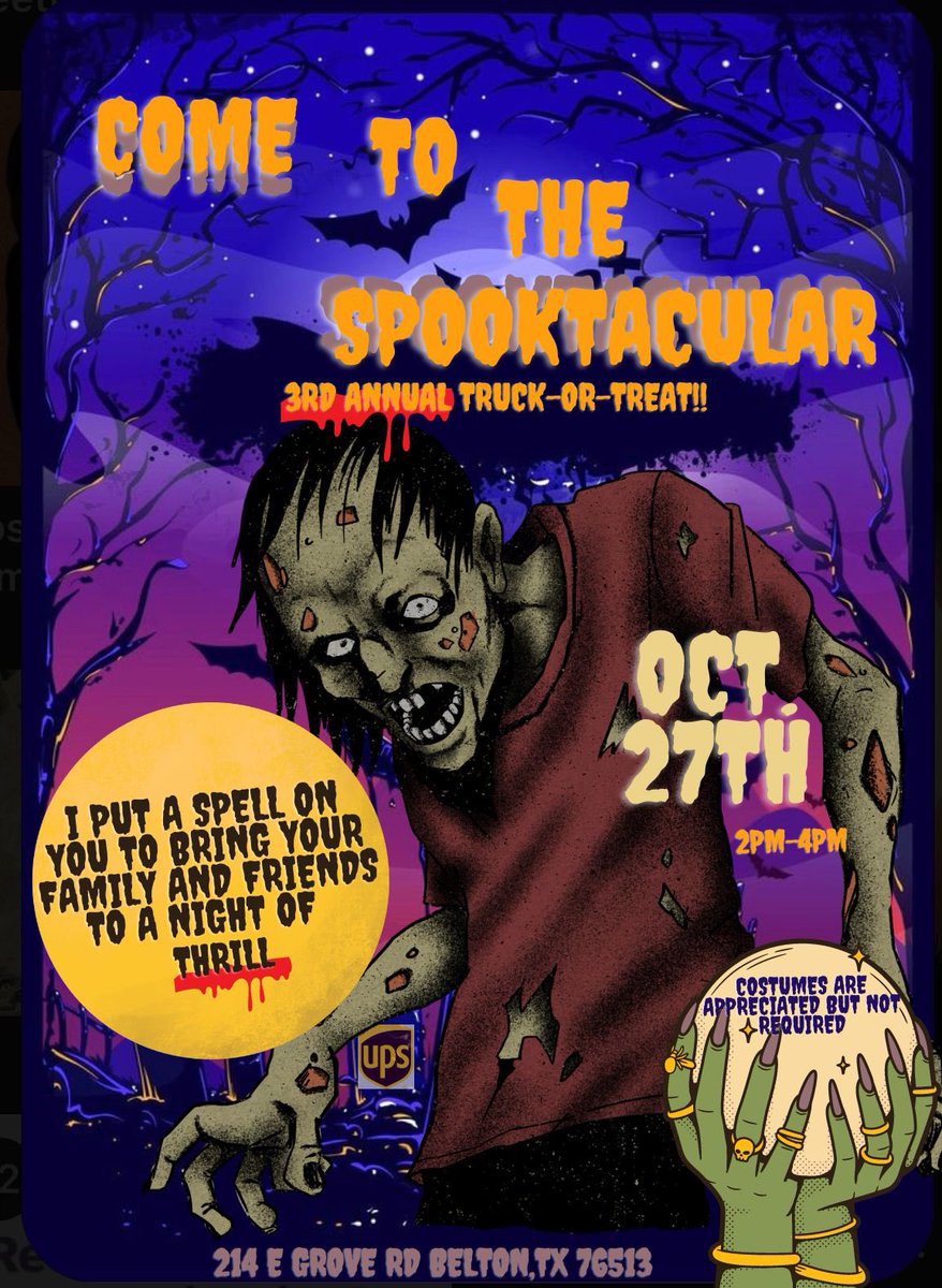Next Sunday! We bring UPS TRUCK-or-TREAT to the Belton building! Let’s make sure Betons first event is one for the books guys! Bring the kiddos out and let’s boogy!