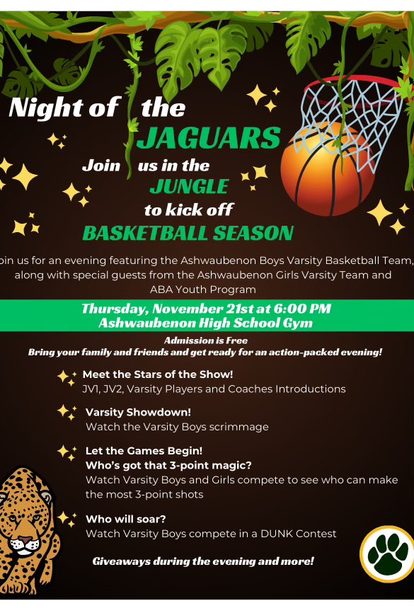 ahsstud's tweet image. Show your support for the Ashwaubenon Basketball Program on Thursday, November 21st at 6:00pm! Admission is free and all students, parents, friends, and community members are welcome! #rolljags