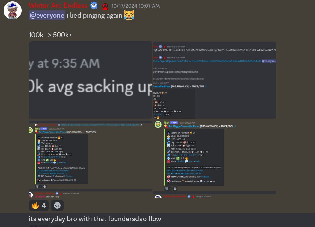 FoundersSOL's tweet image. 100k -&amp;gt; 500k
184k -&amp;gt; 1.14M
275k -&amp;gt; 1M
Several good scalp entries on fwog 40%+

While twitter has been silent, things are heating up in Founders

We would post some losses, but honestly there arent really are any misses 🤷‍♂️