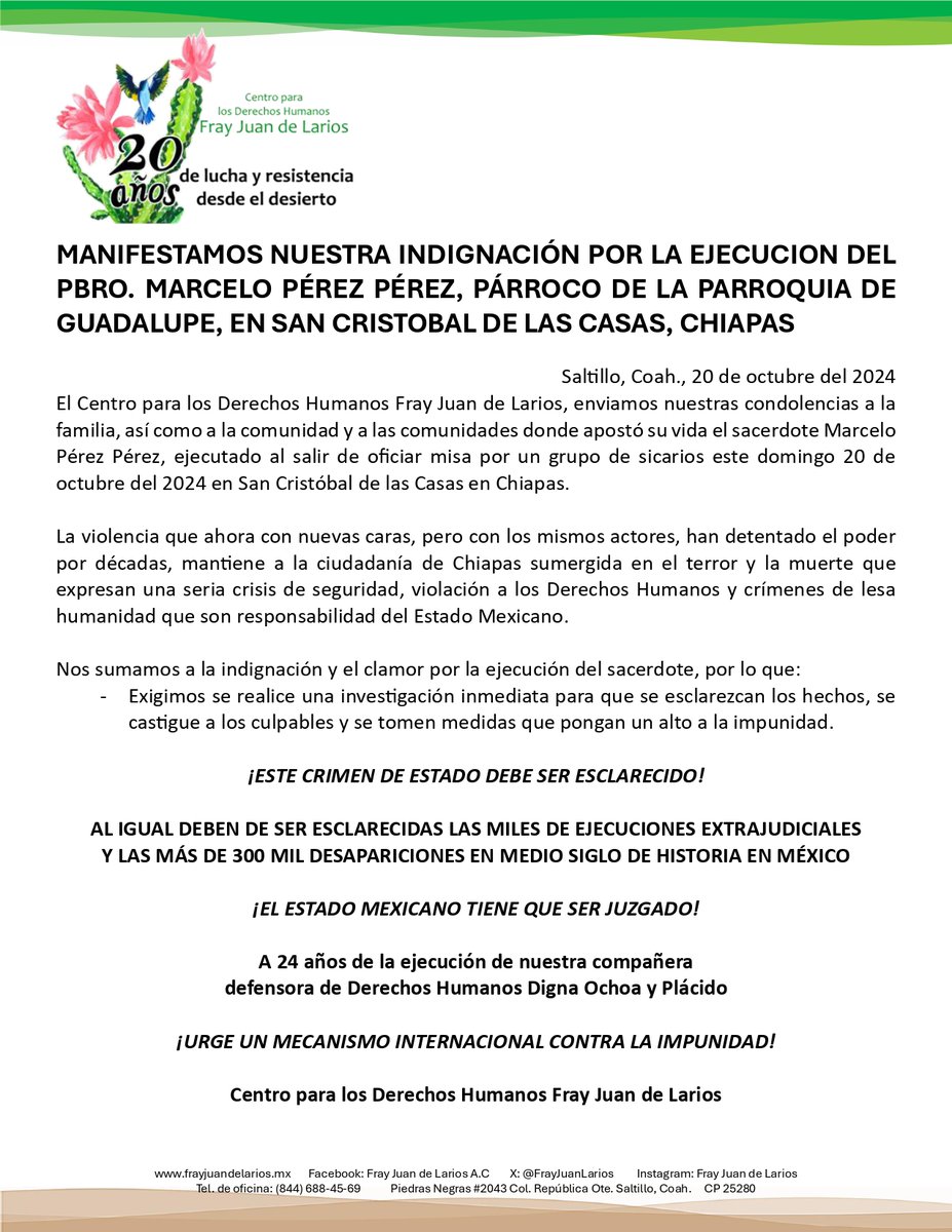 Exigimos el esclarecimiento del crimen y que se castigue a los culpables. ¡Basta de impunidad! ¡Alto a la violencia en Chiapas y en todo el país!
<a href="/FGRMexico/">FGR México</a> <a href="/Claudiashein/">Claudia Sheinbaum Pardo</a>