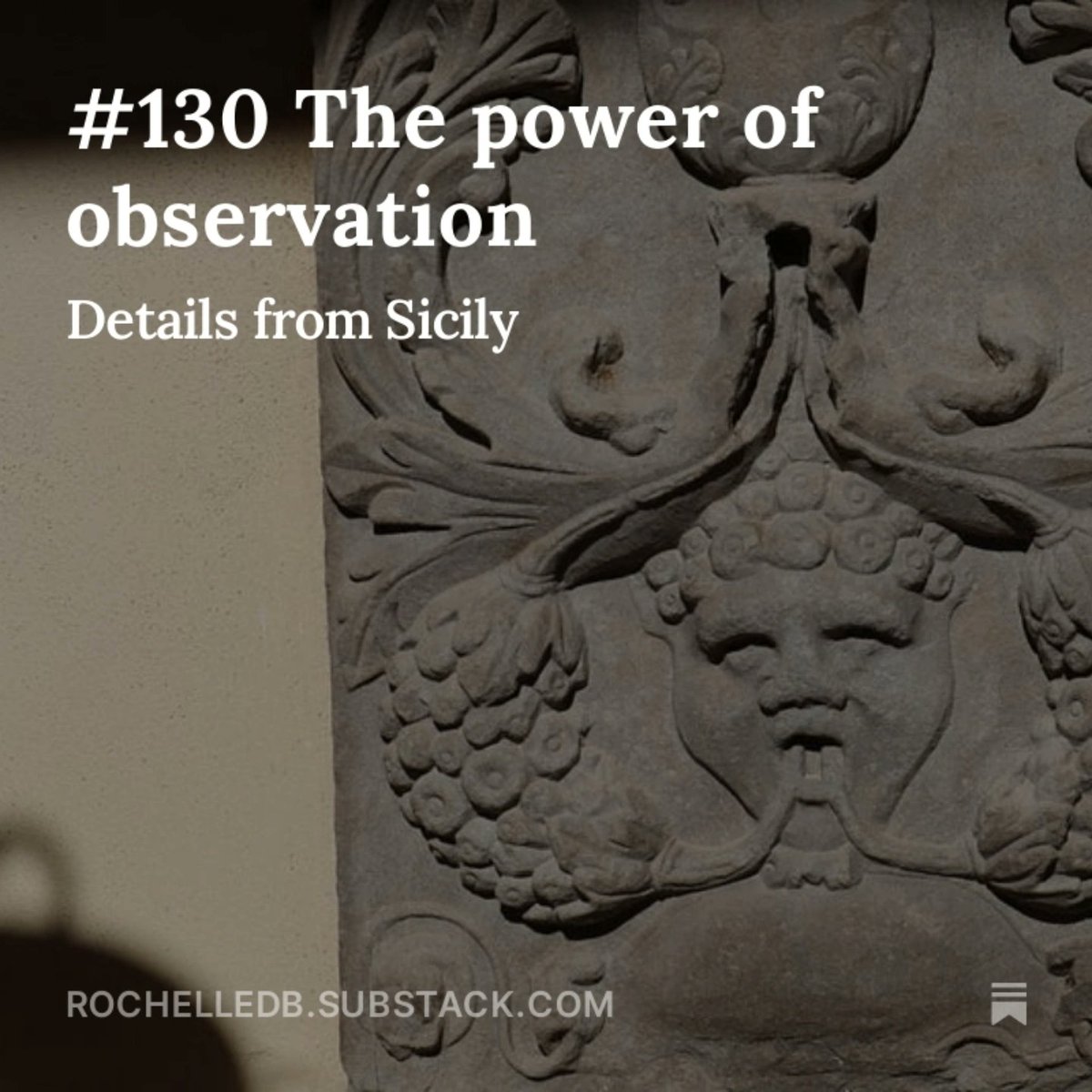 Every time I return to Sicily after spending some time home in Australia, I have another level of appreciation for Italy. Certain times of the day create a special kind of sunlight, and the landscape and cityscape offer unique textures and sounds.
open.substack.com/pub/rochelledb…