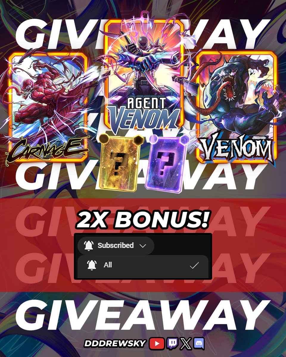 dddrewsky's tweet photo. 🚨 MASSIVE GIVEAWAY for Marvel Snap! 🚨

✅ 1 Season Pass
✅ 1 Mystery Variant
✅ 1 Premium Mystery Variant

1⃣ Like &amp; Repost
2⃣ Follow here &amp; Subscribe to my yt⤵️
3⃣ Watch &amp; Leave a nice comment on a video
4⃣ Tag a Snap friend

3 Winners will be picked on 10/23! 🥳 https://t.co/pS7t9WLA9W