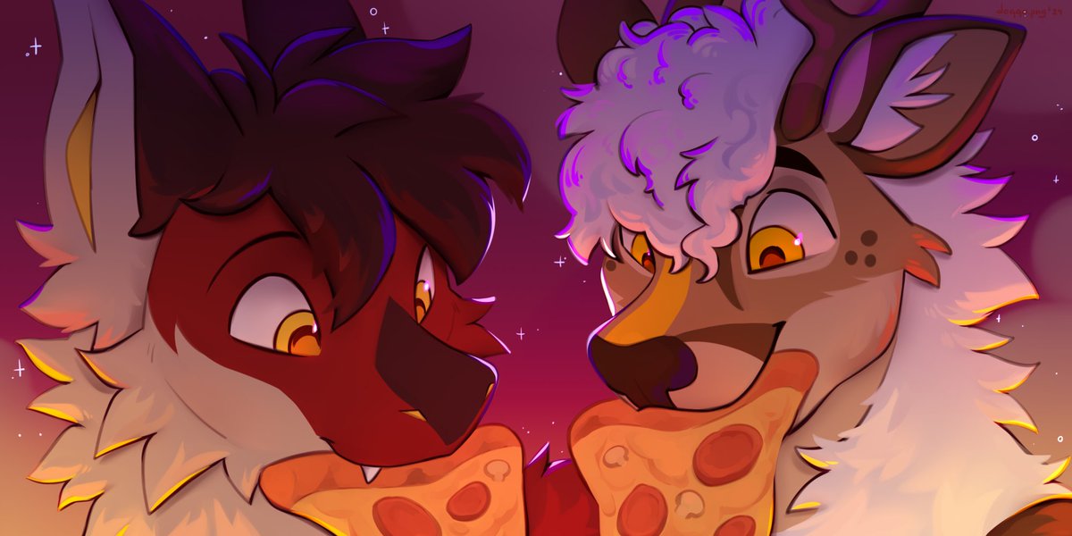 Two lil goobers, a starry night, and pizza 🍕

🔴: <a href="/KelrynCaulder/">Kelryn™️💤</a> 
🎨: <a href="/doqqo_png/">doqqo.bsky.social ᐛ</a>