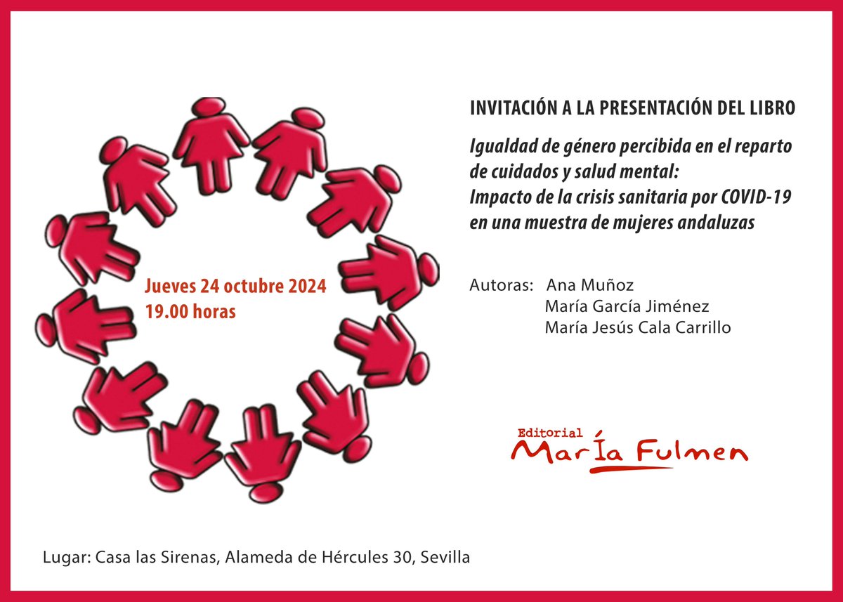 FFulmen's tweet photo. El último libro publicado por la editorial María Fulmen: "Igualdad de género percibida en el reparto de cuidados y salud mental: Impacto de la crisis sanitaria por COVID-19 en una muestra de mujeres andaluzas"
#editorialmariafulmen https://t.co/4caof3L0xT