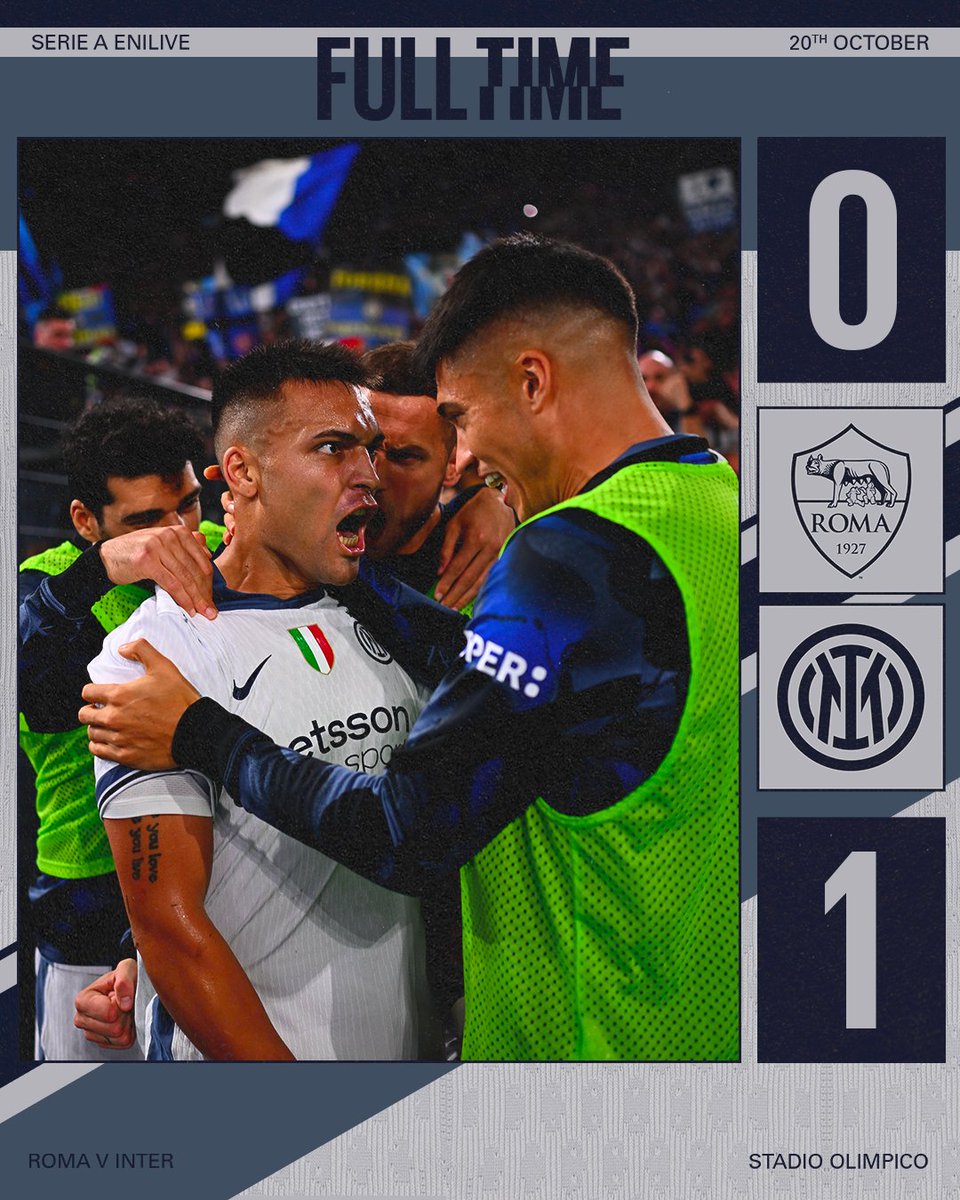 Inter's tweet photo. 1️⃣⚽ 🟰3️⃣ punti 📊

#ForzaInter #RomaInter https://t.co/LYYHT82SdA