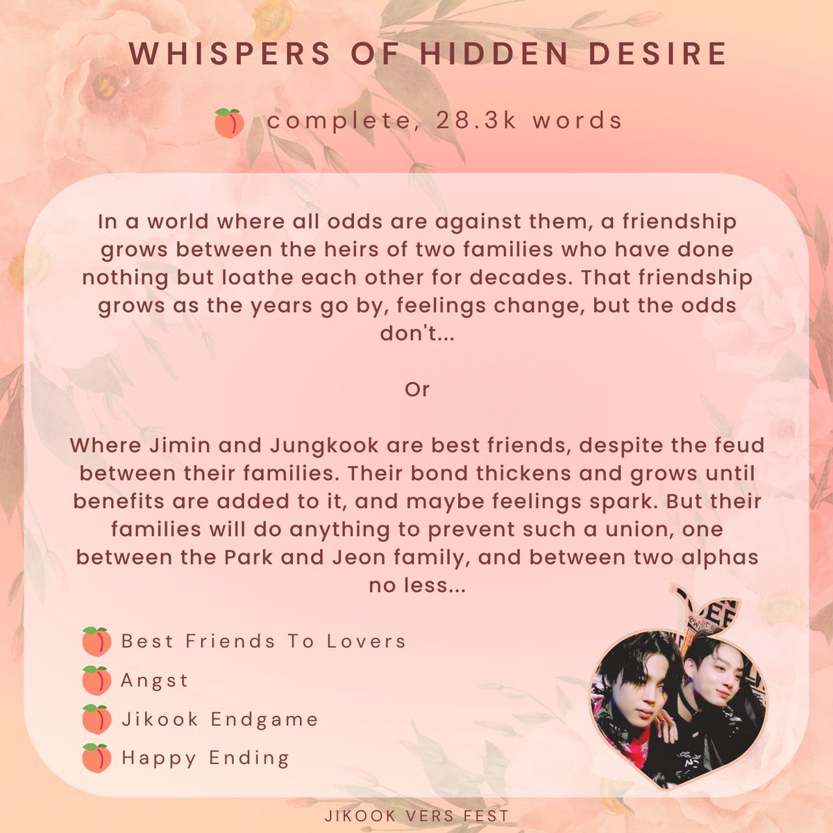 jikookversfest's tweet photo. Whispers of Hidden Desire
— Complete, 28.3k

🔗: https://t.co/7FNtJtj9s8 https://t.co/NOvryiLkPD