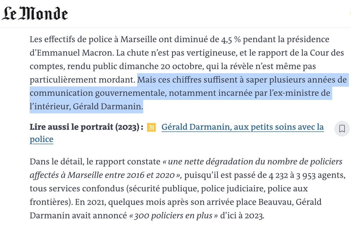 davidperrotin's tweet photo. -Mercredi, Mediapart révèle la communication mensongère de Gérald Darmanin à propos des effectifs policiers à Marseille. https://t.co/DKYxBqZCNE
- Jeudi, Gérald Darmanin dément catégoriquement. 
- Aujourd'hui, Le Monde confirme toutes nos informations. https://t.co/6INGgr8Y3U https://t.co/ngs4TMTvNQ