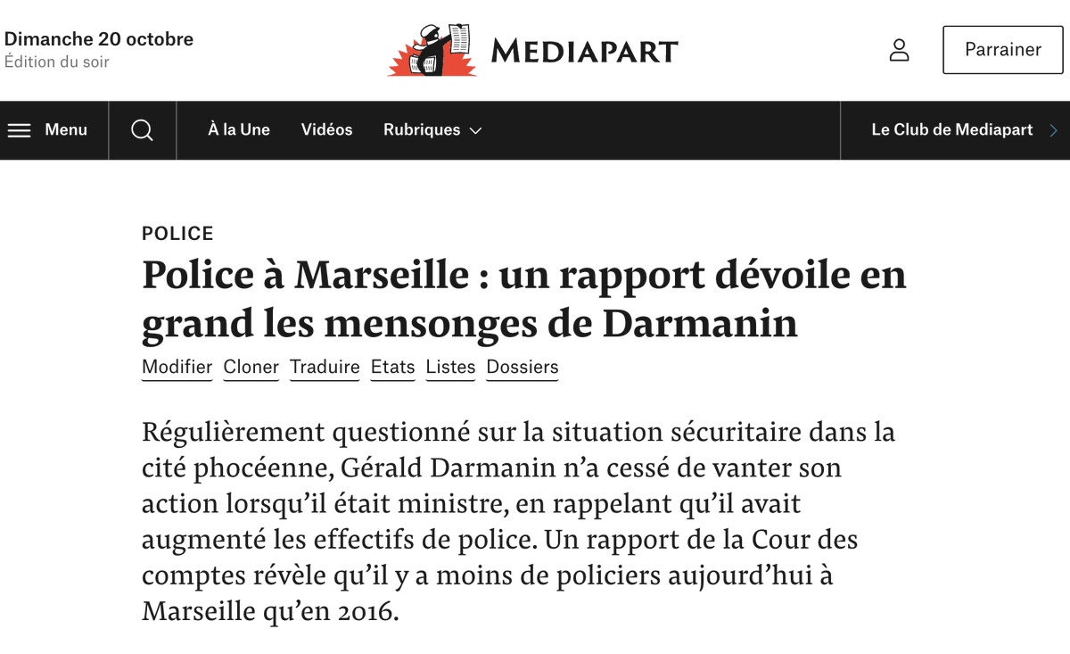 davidperrotin's tweet photo. -Mercredi, Mediapart révèle la communication mensongère de Gérald Darmanin à propos des effectifs policiers à Marseille. https://t.co/DKYxBqZCNE
- Jeudi, Gérald Darmanin dément catégoriquement. 
- Aujourd'hui, Le Monde confirme toutes nos informations. https://t.co/6INGgr8Y3U https://t.co/ngs4TMTvNQ