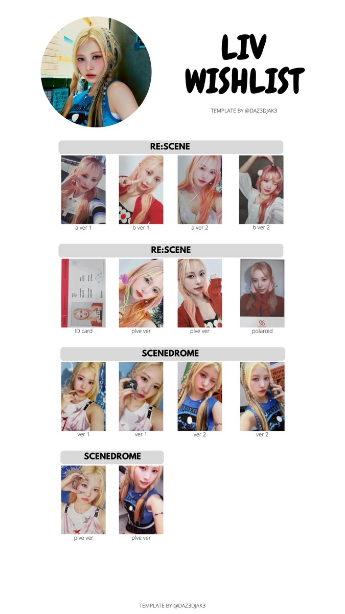 리센느 RESCENE Full Member Album Photocard Wishlist Templates