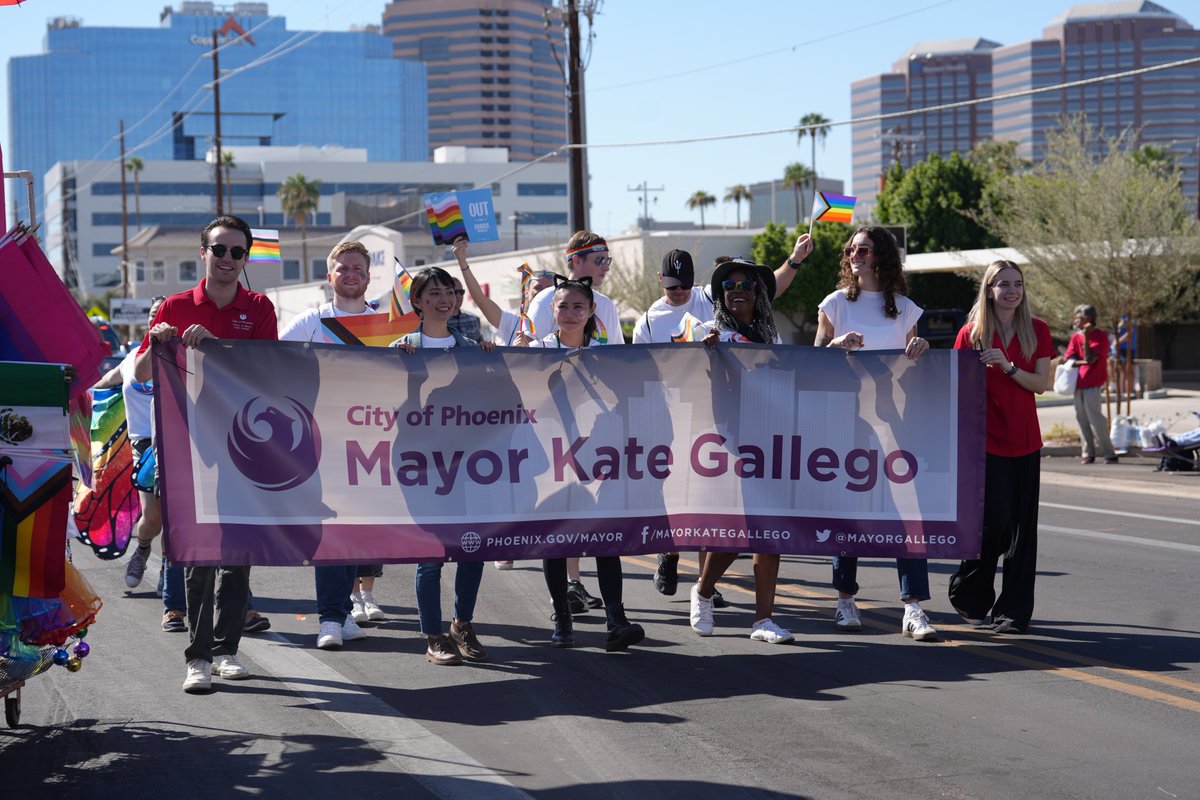 MayorGallego's tweet photo. Today's Pride Parade was an amazing celebration of love and diversity. As mayor, I am dedicated to ensuring that Phoenix remains a welcoming home for our LGBTQ+ community. Marching alongside so many was a powerful reminder of our progress and our ongoing commitment to inclusion. https://t.co/uV9DGS2Jdh
