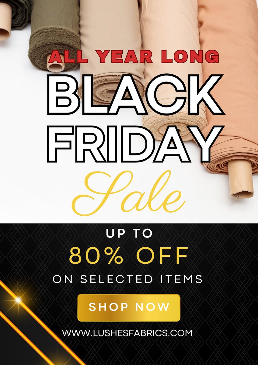 LushesFabrics's tweet photo. 🧵✂️ Dive into the #fabric wonderland at Lushes #Fabrics! Discover 80% off deals and free shipping on stunning #textiles. Your creativity awaits! https://t.co/5smxLJ5A3U - #blackfriday #wholesale https://t.co/qxD9ppUmuI