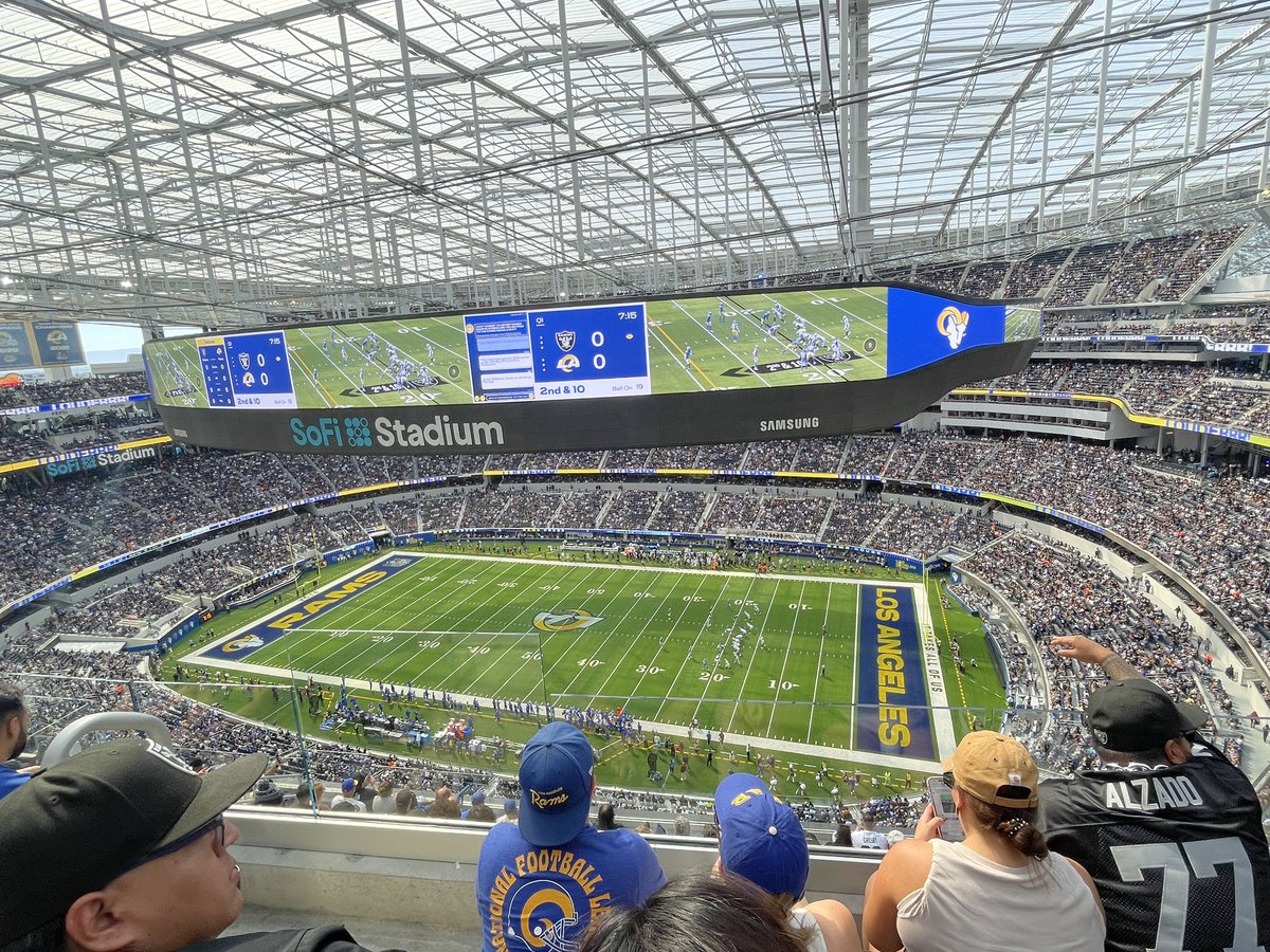Unusually high number of away fans at this one but I guess in the grand scheme of things, <a href="/RamsNFL/">Los Angeles Rams</a> v <a href="/Raiders/">Las Vegas Raiders</a> is somewhat of a local derby. That’s some screen btw :)