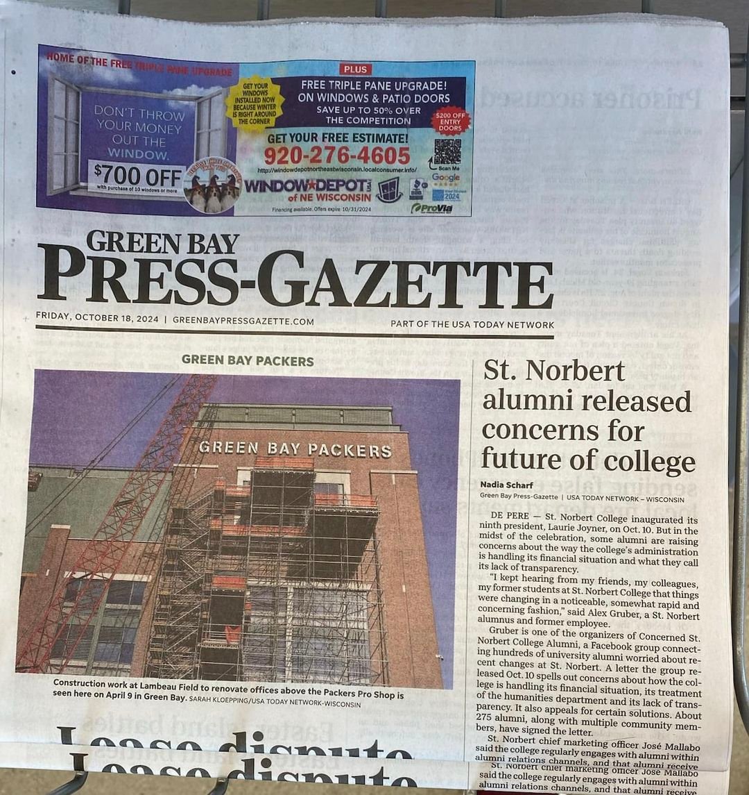 brewersguy1961's tweet image. Care to comment on the grave concerns expressed in this @gbpressgazette article following your "idolatrous inauguration," @LaurieMJoyner? Any response from @stnorbert? @AAUP