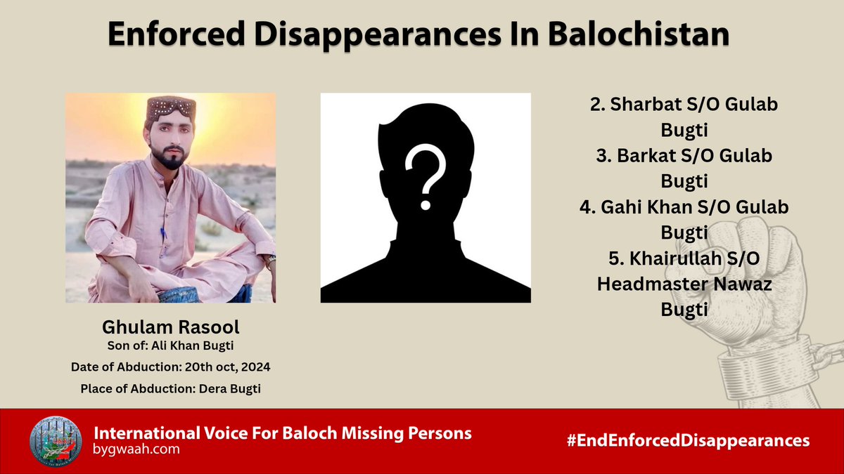 IVBMP's tweet image. Five Baloch Forcibly #Disappeared by #Pakistani Occupying Forces in Sui, Dera Bugti, #Balochistan

The situation in Occupied Balochistan continues to deteriorate as Pakistani authorities and occupying forces intensify their brutal actions against innocent civilians. In the latest