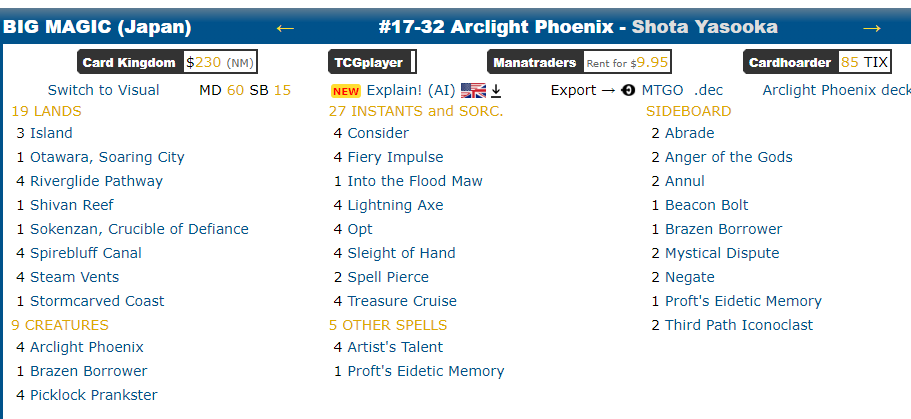 PascalGMTG's tweet image. #Pioneer #Showcase Copied Shota's phoenix deck, went 7-2, felt the rust all day. Back into pioneer retirement. 
BR Prowess 🐦🐦
MonoB Demons 💀🐦💀
BG Demons 🐦💀🐦
Enigmatic 🐦🐦
Mirror 🐦🐦
Bant Lotus 🐦🐦
60 Card Enigmatic 💀💀
UW Lotus Control 🐦🐦
17th 🥲 @fireshoes
