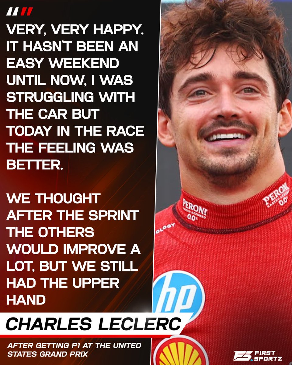 FirstsportzF1's tweet photo. CHARLES LECLERC IS THE WINNER OF THE US GRAND PRIX, HERE'S WHAT HE HAD TO SAY IN THE POST-RACE INTERVIEW
#F1 #Formula1 #AustinGrandPrix #USGP #UnitedStatesGP #leclerc https://t.co/eAisyvhFvp