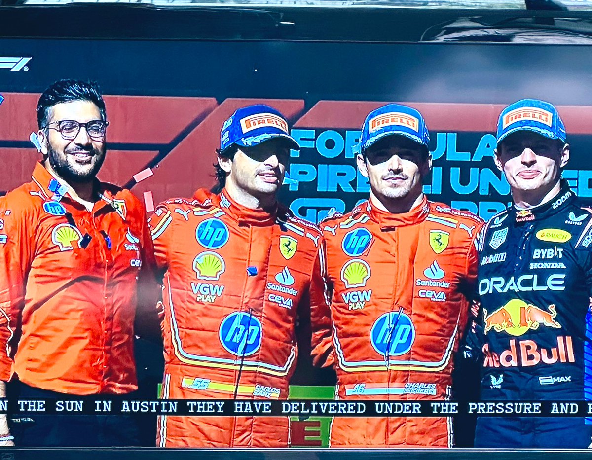 arcoma53's tweet photo. Se escuchó “Hermanos de Italia” 🇮🇹 en el podio del #AustinGrandPrix por @Charles_Leclerc y @Carlossainz55 Viene el @mexicogp que será muy reñido. @VICTORMALPICA @pezetaroi https://t.co/5svXSt94Zy
