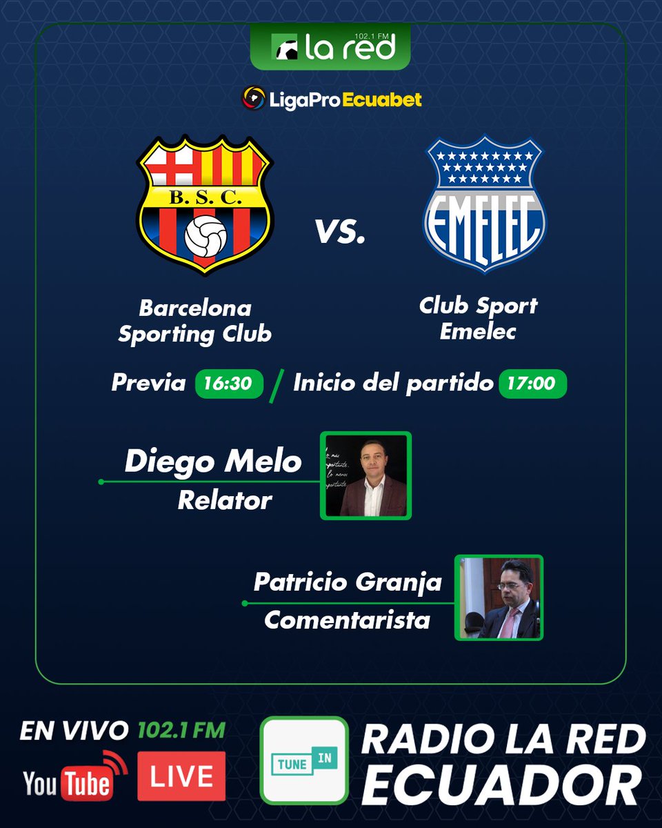 Vamos con el Clásico del Astillero en los 102.1fm de <a href="/LaRed_Ecuador/">La Red Ecuador</a> junto a <a href="/PatoGranjaT/">Patricio X Granja T</a> ⚽