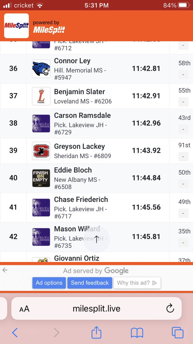 SMSBoysXC's tweet photo. Greyson Lackey finished off his season today at the OHSAA 7th &amp; 8th Grade Post Season Invitational. He placed 39th (11:43) in Section A out of 266 runners. https://t.co/tPMuPvifxz