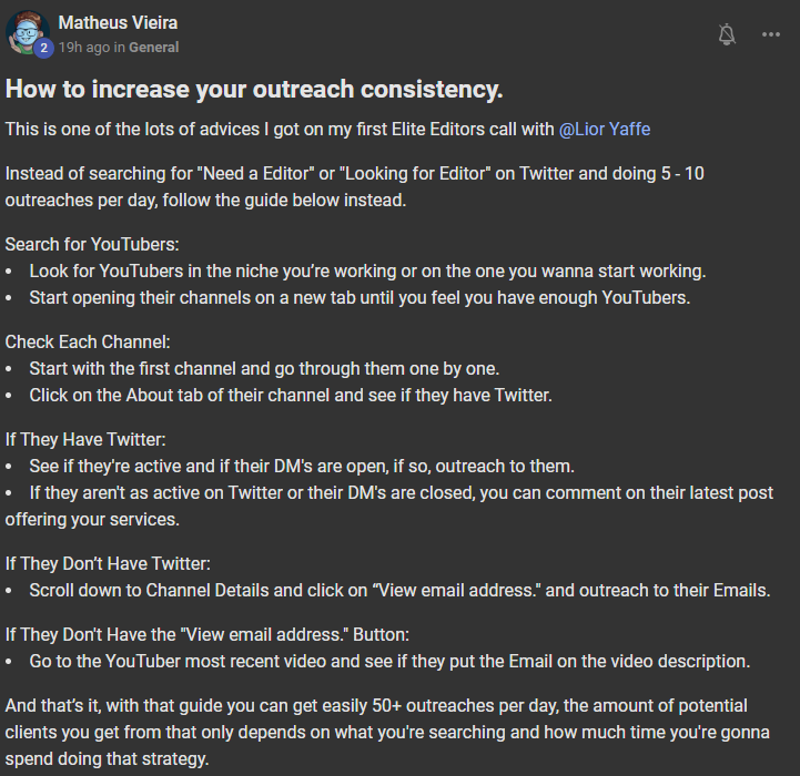 visualsbylior's tweet photo. @vfxtheus had his first community call on "Elite Editors" Here's some advice I gave him, how to improve outreach volume and success. 🤲

Checkout the community here: https://t.co/GcYPXrF71A https://t.co/feDwpeI6U6