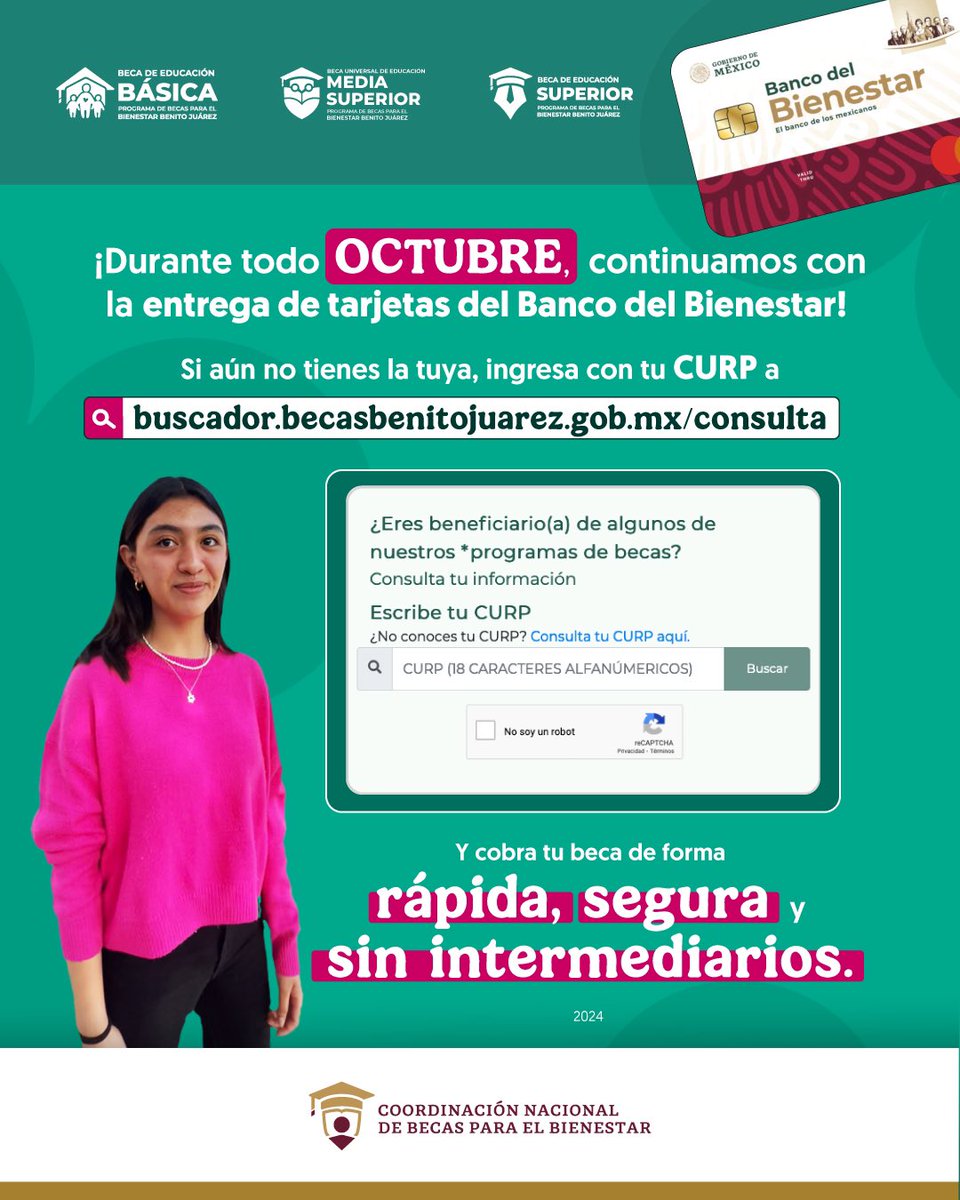 BecasBenito's tweet photo. 😱 ¿No lo sabías? 

Si aún no tienes tu tarjeta del @bbienestarmx, ¡entra ya al #BuscadorDeEstatus! 💳

🔗 https://t.co/p4QJJIWU6v https://t.co/xcAY74Igpc