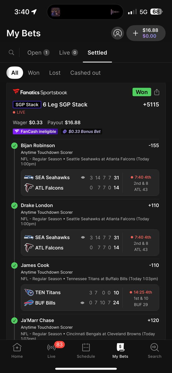 BrandonLadnerrr's tweet photo. @CodyBrownBets I hit mine but only used the Fanatics bonus cash 😪😪😪 https://t.co/eUZMjLi2I9