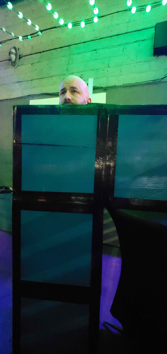 SuddenlyFoster's tweet photo. I think I fit right in with my Tetris Halloween costume this year. https://t.co/dzrguaEjFR