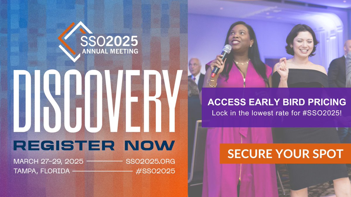 🎉 Registration for the SSO 2025 Annual Meeting is OPEN!

Don’t miss out—early bird pricing is available through January 6, 2025. Register now to secure your spot at the best rate: ow.ly/cAX250TNeuK

#SSO2025 #surgicaloncology #oncology #surgicaloncologist