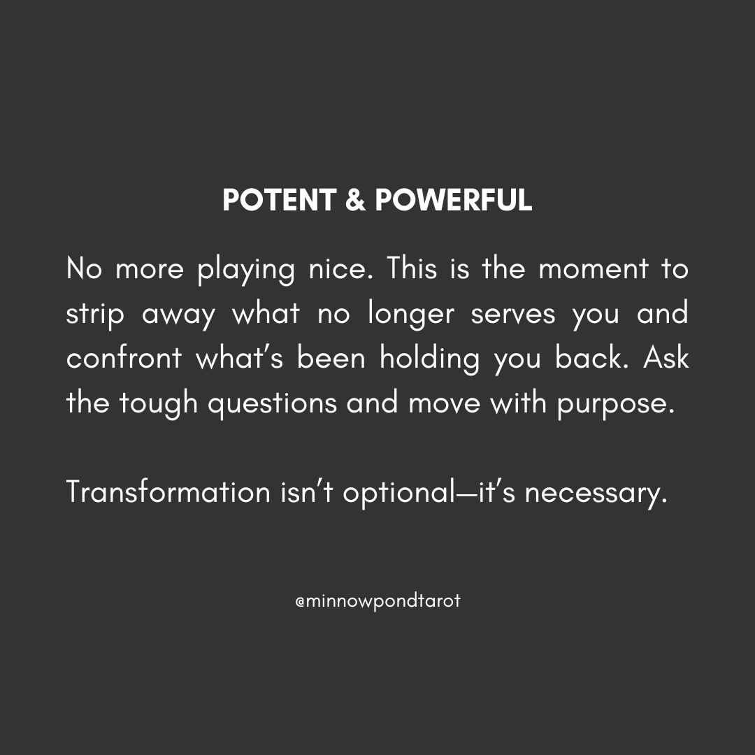 minnowpond's tweet photo. Potent &amp; Powerful - No more playing nice. This is the moment to strip away what no longer serves you and confront what’s been holding you back. Ask the tough questions and move with purpose. Transformation isn’t optional—it’s necessary. https://t.co/Zeoqzxke3s