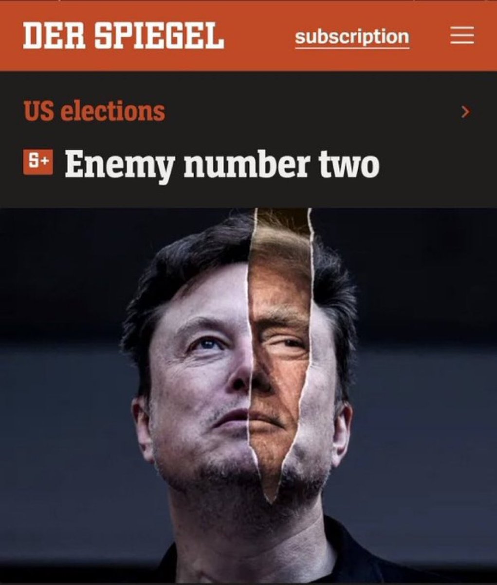 cheguwera's tweet image. 🇺🇸🇩🇪 German Spiegel shows Elon musk @elonmusk as the “enemy number two”… 
maybe Germans should chill and mind their own business, instead of interfering in US elections.

#USElection #USElection2024 #USA #America 

⬛️𝐅𝐨𝐥𝐥𝐨𝐰&amp;amp;𝐒𝐮𝐛𝐬𝐜𝐫𝐢𝐛𝐞  𝕏 Breaking News