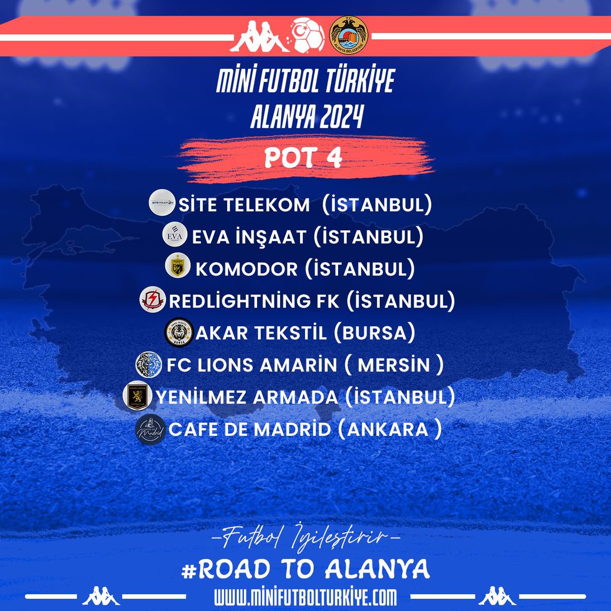 Türkiye Halısaha Şampiyonası 
2024 Alanya 🇹🇷🏆
Torbalar Belli oldu #roadtoalanya