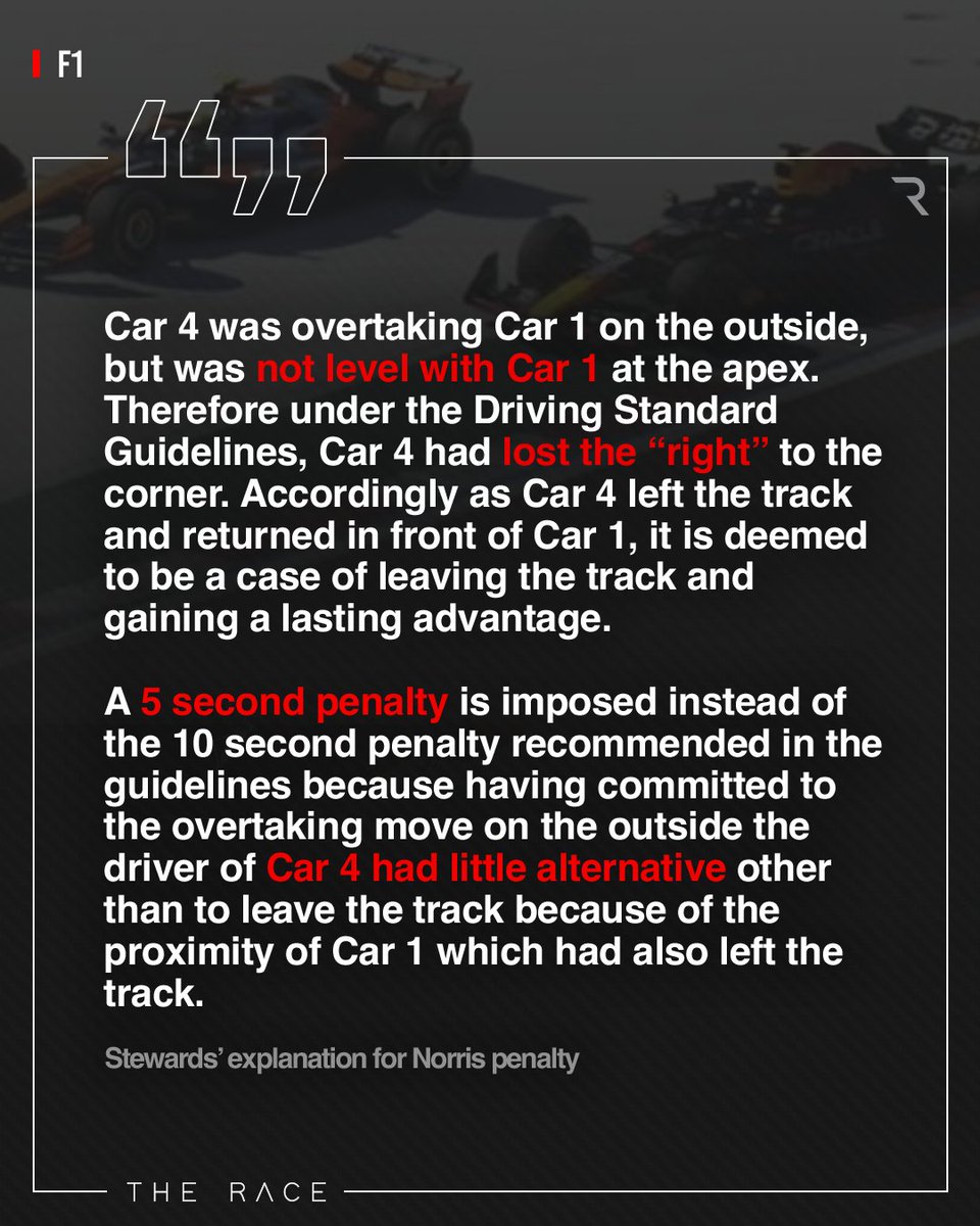 wearetherace's tweet photo. The stewards' explanation for why they gave Lando Norris a penalty: https://t.co/gNVzN2eU3Y