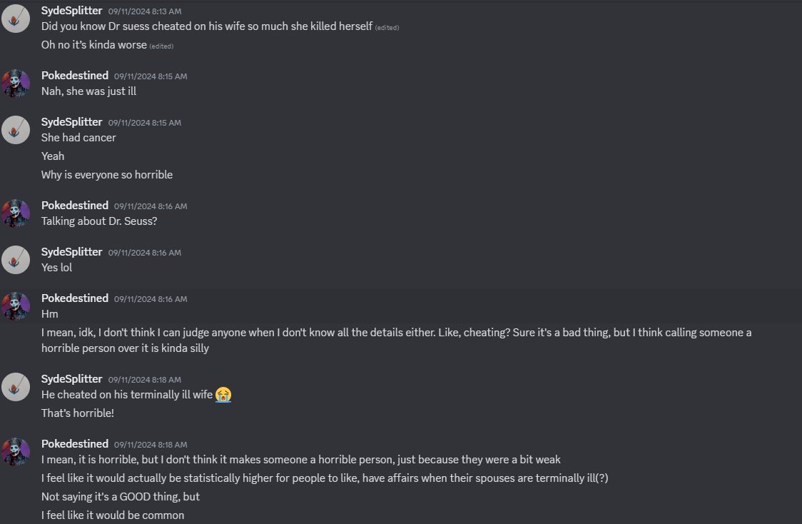 Khorgnir's tweet photo. In hindsight this is quite literally the most needlessly incriminating reaction to hearing Dr. Seuss was a cheater I can possibly imagine. https://t.co/Y9SGg4OI6Y