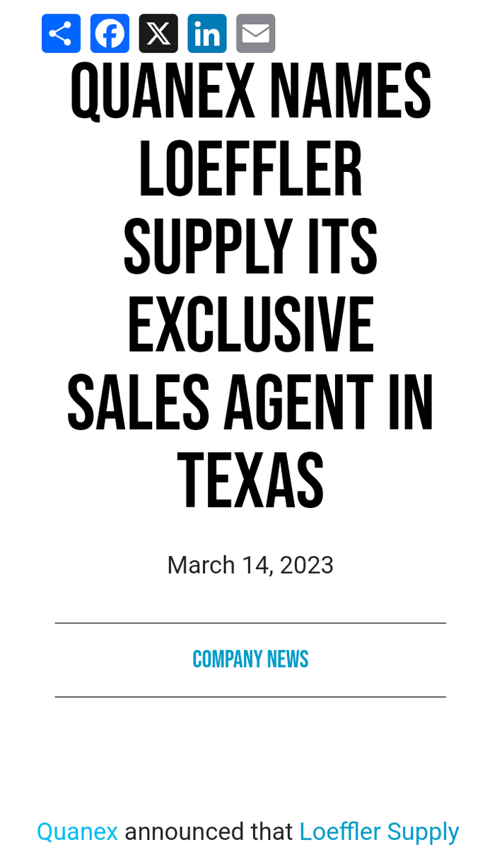 condor_res_grp's tweet photo. 6. In March 2023, Quanex, a publicly traded manufacturer of construction materials, announced that Loeffler Supply LLC would be the exclusive sales agent for their products in the state of Texas. The Senior VP, CFO, and Treasurer of Quanex? A University of Texas graduate. https://t.co/rYOLvuSvBb