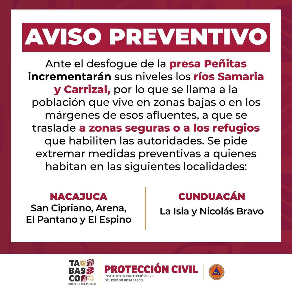 ProcivilTabasco's tweet photo. 📍 Atento aviso: https://t.co/Noygjx50jB