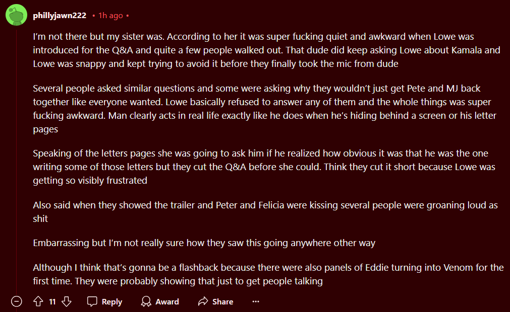 It looks like the Amazing Spider-Man panel at New York Comic Con was an absolute disaster. Unmitigated shitshow.

Just more reason to jump on to Ultimate Spider-Man if you haven't already 😬