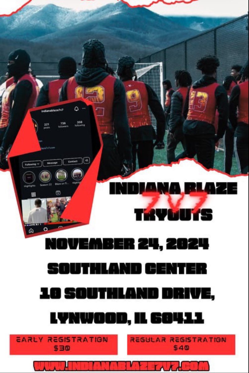 Attention <a href="/CPLAthletics/">Chicago Public League Athletics</a>/<a href="/CPLFCA/">Chicago Public League Football Coaches Association</a> Family,

The <a href="/blaze7v7/">Blaze7v7</a> is looking to fill spots on their 10U, 12U, 14U, 15U and 18U teams this upcoming 7-On-7 Season.

Any questions, reach out to the <a href="/blaze7v7/">Blaze7v7</a>….

<a href="/mikeclarkpreps/">MikeClarkPreps</a>
<a href="/NWI_MikeClark/">Mike Clark</a>
<a href="/EDGYTIM/">Timothy “EDGYTIM” OHalloran</a>
<a href="/DeepDishFB/">DEEP DISH FOOTBALL</a>
<a href="/Lansing_Journal/">The Lansing Journal</a>