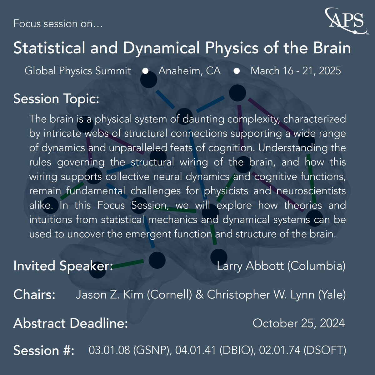 Jason Kim (@jason_z_kim) on Twitter photo Working to understand the physics of how the brain works? Interested in understanding how brain function and collective dynamics emerge from neural interactions? Submit an abstract to our focus session "Statistical and Dynamical Physics of the Brain", APS2025 w/<a href="/ChrisWLynn/">Christopher W. Lynn</a>! Working to understand the physics of how the brain works? Interested in understanding how brain function and collective dynamics emerge from neural interactions? Submit an abstract to our focus session "Statistical and Dynamical Physics of the Brain", APS2025 w/<a href="/ChrisWLynn/">Christopher W. Lynn</a>!