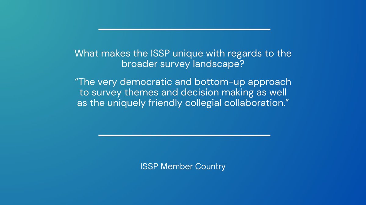🎉 #ISSP40 🎉In the second part of our anniversary celebratory quotes, we will share with you what makes ISSP unique for our member countries. What makes ISSP unique for you? Please share #ISSP40 
👉Interested in joining the ISSP as a member? issp.org/members/applyi…