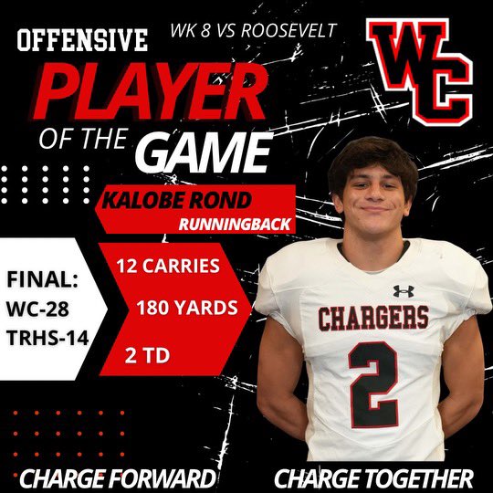 Congrats to our Players of the Game 🆚 Roosevelt! #ChargeForward #ChargeTogether #WC 👌🏼