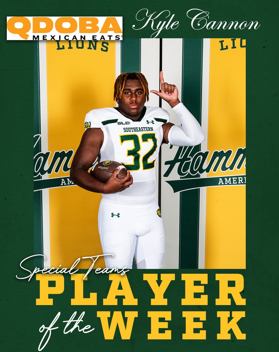LionUpFootball's tweet photo. Congratulations to this week's @LionUpFootball QDOBA Mexican Eats Special Teams Player of the Week Kyle Cannon!

#LionUp | #DoMore https://t.co/GJQE1NYIXu