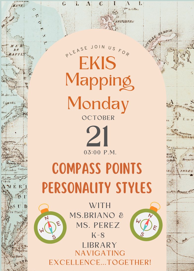 RealRobRobledo's tweet photo. #MappinMondays @EastwoodKnolls are Back with Our Two Fabulous AP’s:
@K1mberlyPerez & @BrianoChristina
“Compass Points: Personality Styles”
Optional PD = #ValuedEducator
Can’t Wait to See Our Faculty & Staff. #NavigatingExcellence, Together 🧭
#CarryingTheStandard Since 1963™️ https://t.co/AW3KIeIKdC
